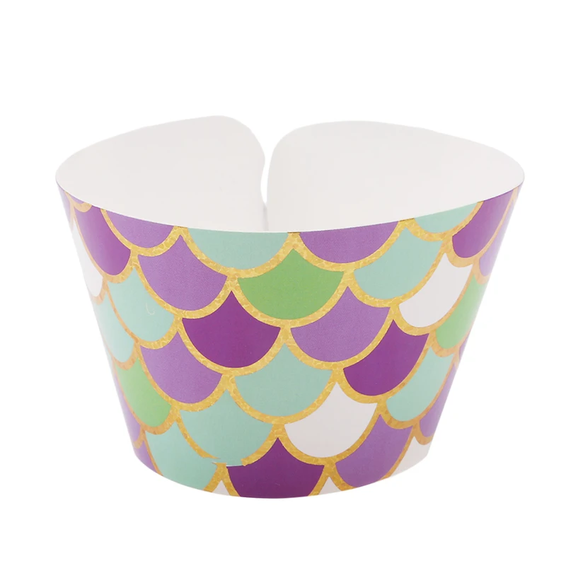 12 шт. в форме рыбьей чешуи обертки для кексов бумажные торта свадебные