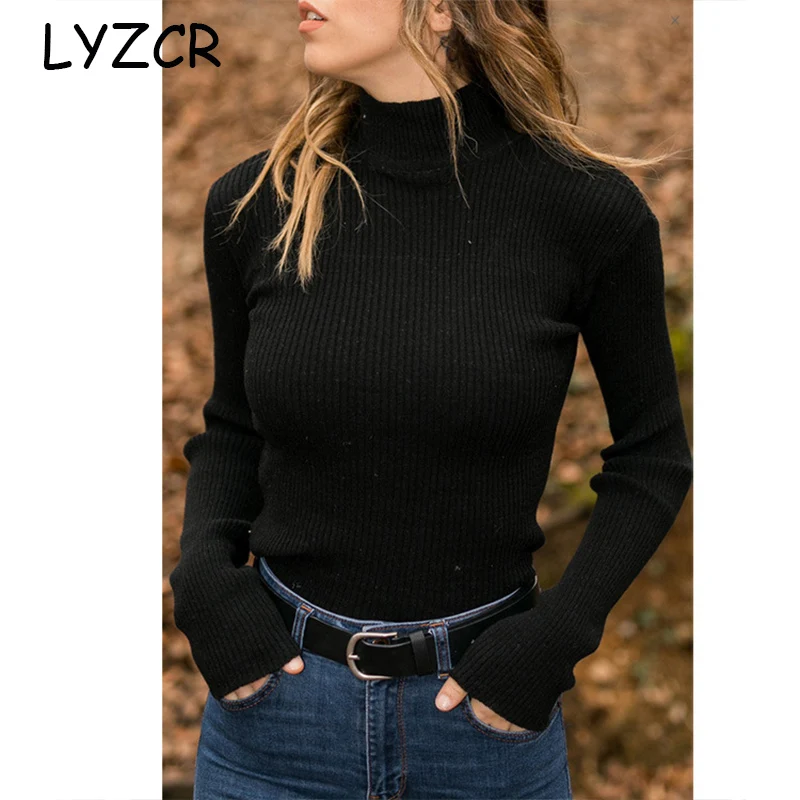 Женский вязаный свитер с высоким воротником теплый облегающий на осень и зиму 2019