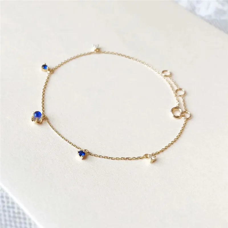 Aazuo 18 K желтый золотой натуральный лунный камень синий сапфир с настоящими бриллиантами браслет подарочный подарок на день Святого Валентина цепочка