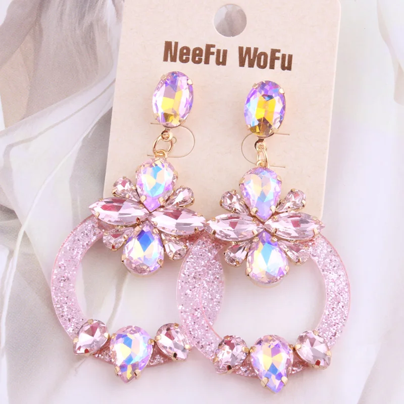 Серьги из смолы NeeFu WoFu большие стеклянные хрустальные серьги длинные свадебные