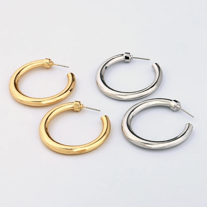 Женские серьги кольца Peri'sBox золотистые/серебристый цвет открытый простые