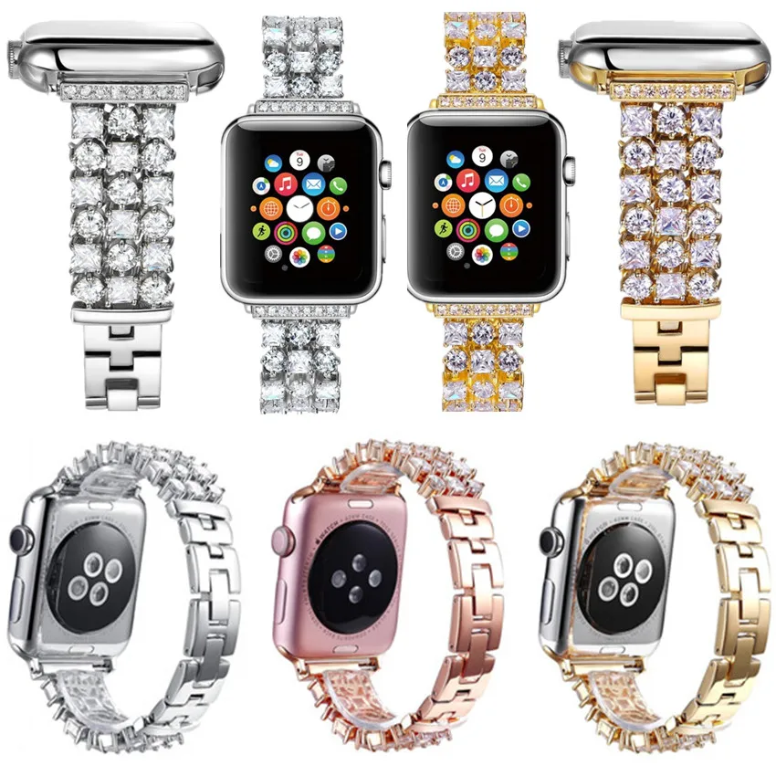 Ремешок из нержавеющей стали для Apple Watch Band 38 мм 42 40 44 браслет со стразами iwatch band