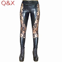 xx34 2017 fashion new women high quality faux leather drawstring trousers xl female skinny pu leather legging femme lace pants