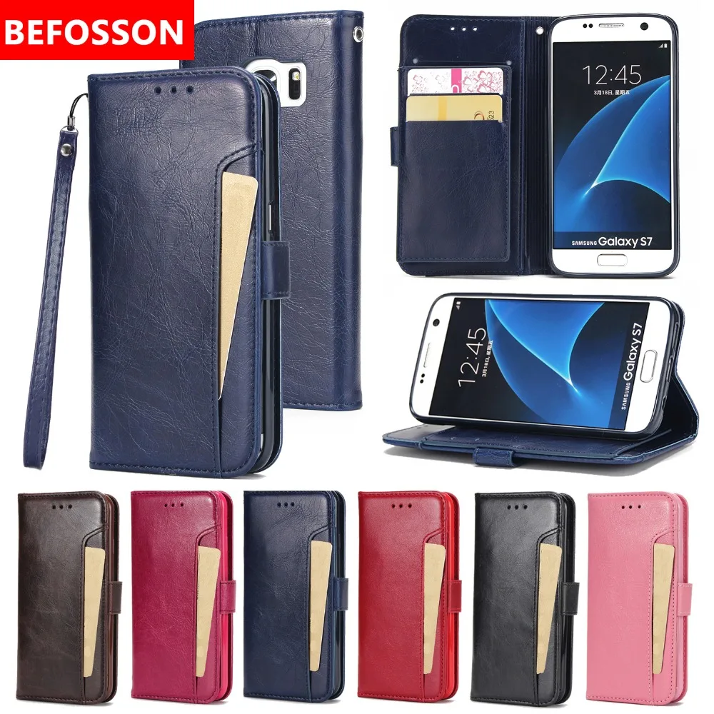 Befosson искусственная кожа Crazy Horse чехол для Samsung S7 S7edge телефона кошелек Кредитная