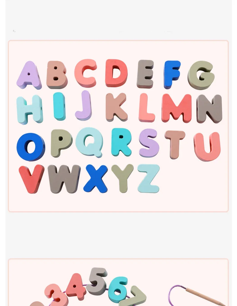 Новые детские игрушки DIY, Мультяшные фрукты, животные, цифровые буквы, нанизывание резьбы, деревянные бусины, игрушки Monterssori, Обучающие для детей