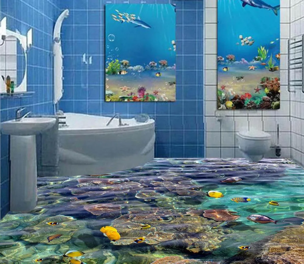 Водостойкий пол роспись Морской мир Самоклеящиеся 3D обои для пола украшение