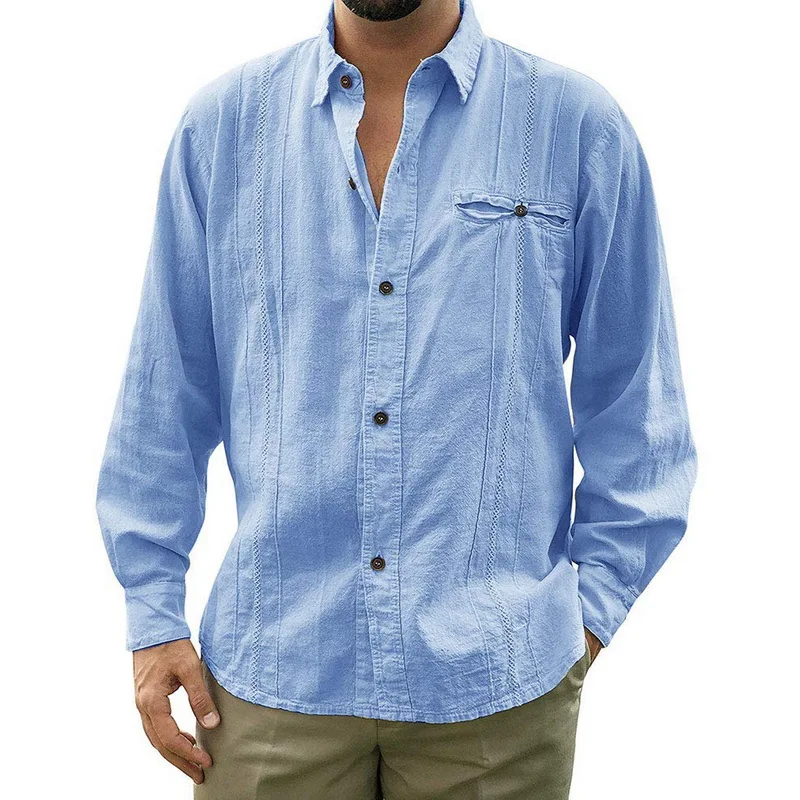 Disputent 2019 мужские свободные кубинские Camp Guayabera льняные однотонные рубашки с