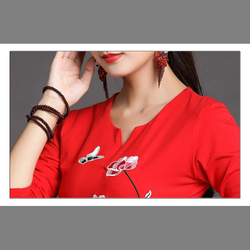 Модная женская футболка размера плюс с вышивкой Camiseta Feminina в народном стиле