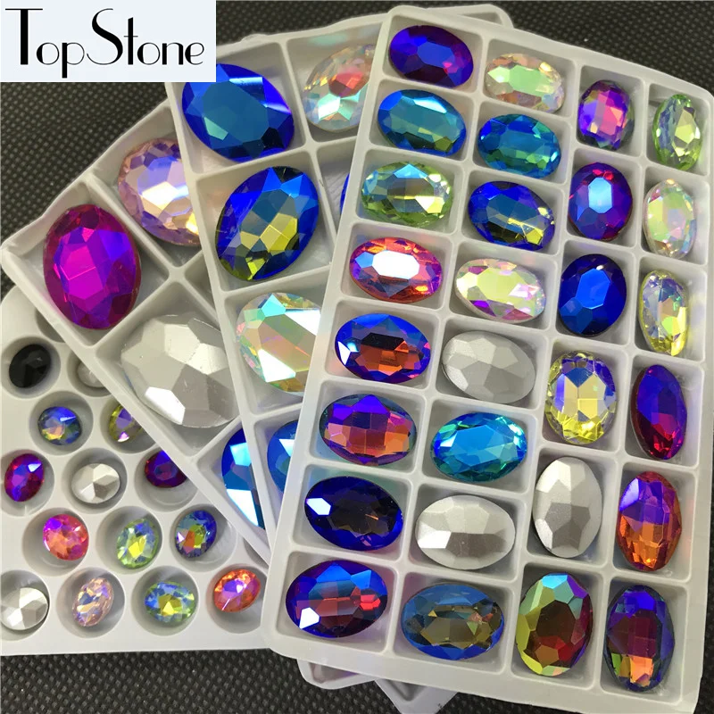 Topstone Овальный причудливый Камень mix colors AB 6x8,8x10,10x14,13x18,18x25,20x30 мм стеклянные кристаллы для изготовления ювелирных изделий