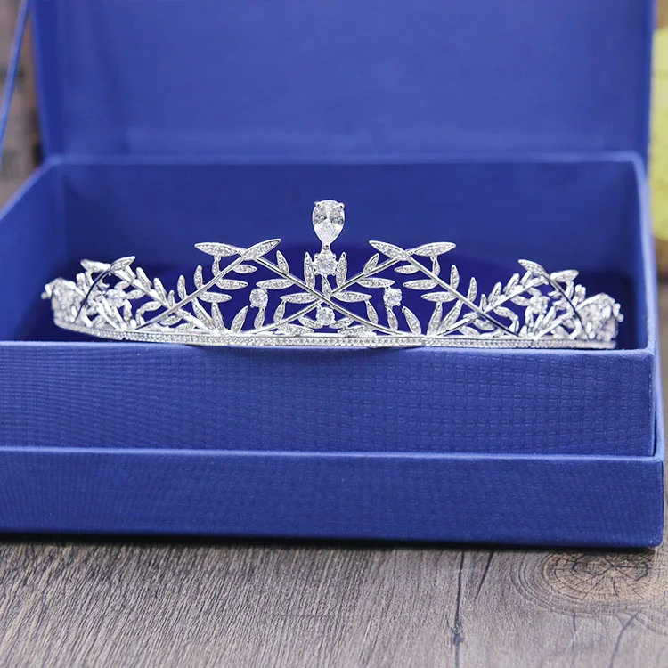 SLBRIDAL Винтаж Серебряный Цвет Кубический Циркон Свадебная Тиара CZ Королева