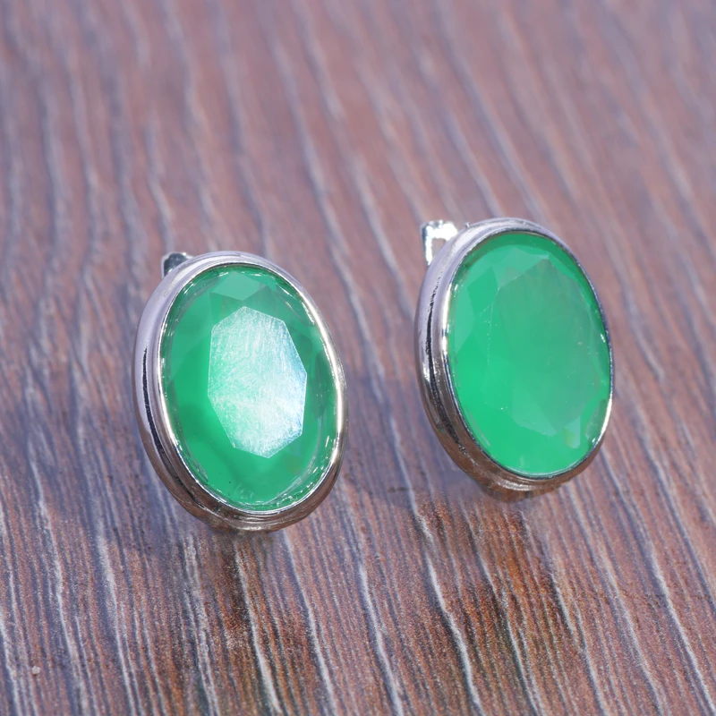 

New Green Stone Brincos Silver Color Earrings for Women Jewelry Wedding Engagement Statement Earrings Statement Gifts Y30