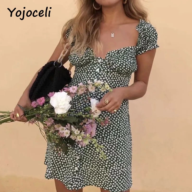 Yojoceli 2018 летнее шикарное платье с принтом Rmomantic французский стиль сексуальное на