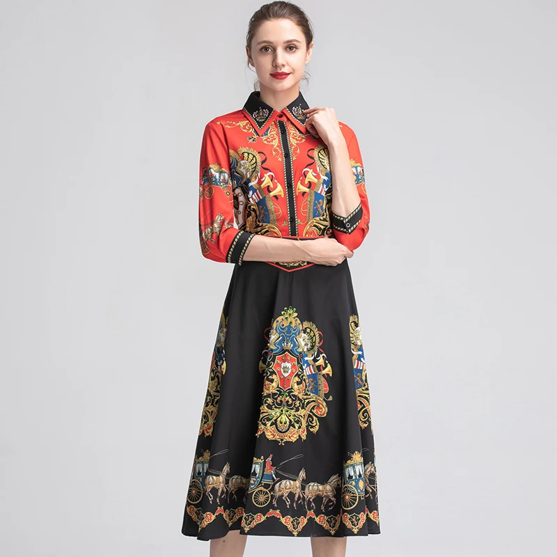 Женские комплекты из 2 предметов оранжевые рубашки с рукавом три четверти + юбки в