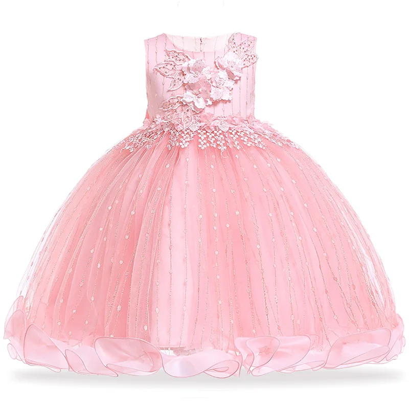 Pink Детские платья для девочек; вечерние платья; коллекция года; летнее элегантное платье принцессы для девочек; свадебное платье с цветочным узором для девочек; vestido infantil - Цвет: Pink