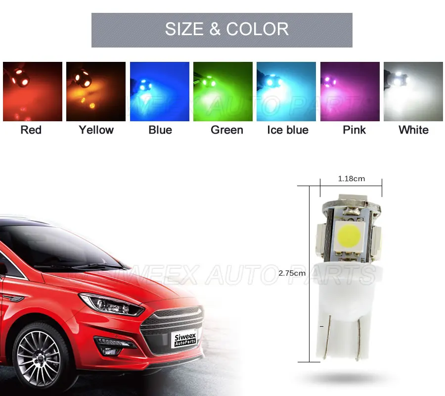 10 шт. T10 W5W 194 168 2825 клин 5 SMD 5050 Сменные габаритные огни сигнальные лампы для