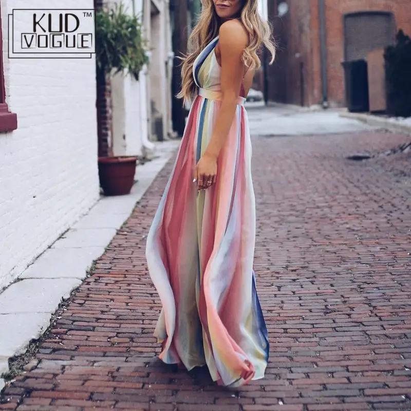 Женское платье без рукавов с глубоким v образным вырезом Свободное длинное летнее открытой спиной лето