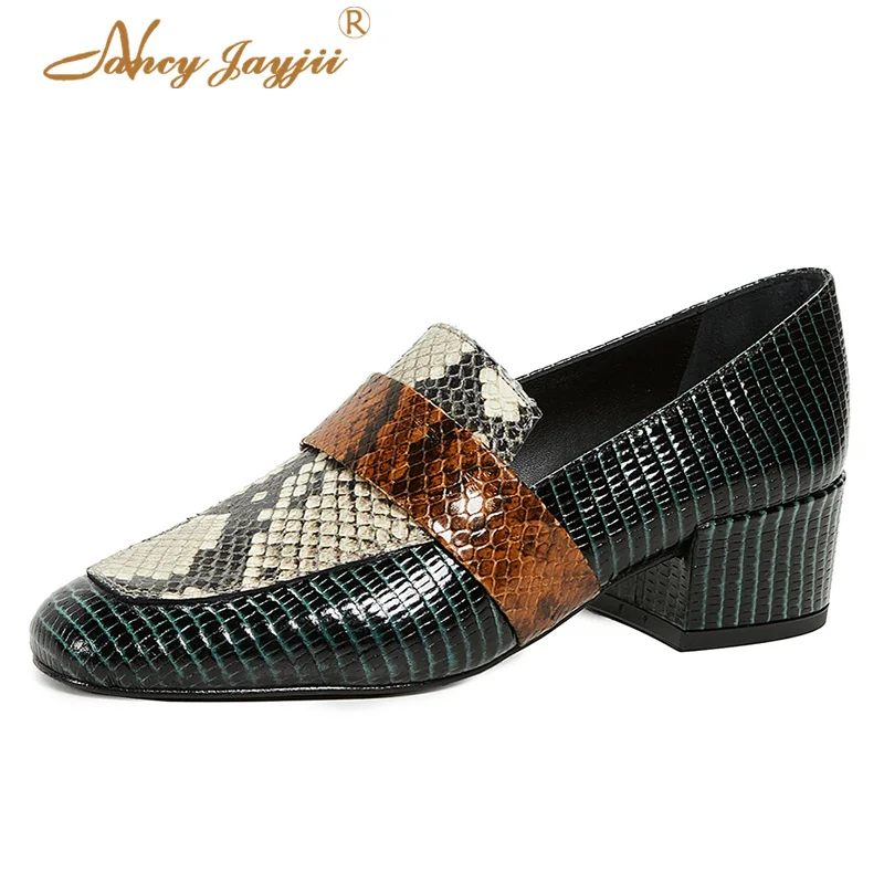 Женские туфли лодочки из лакированной кожи со змеиным принтом модная обувь для
