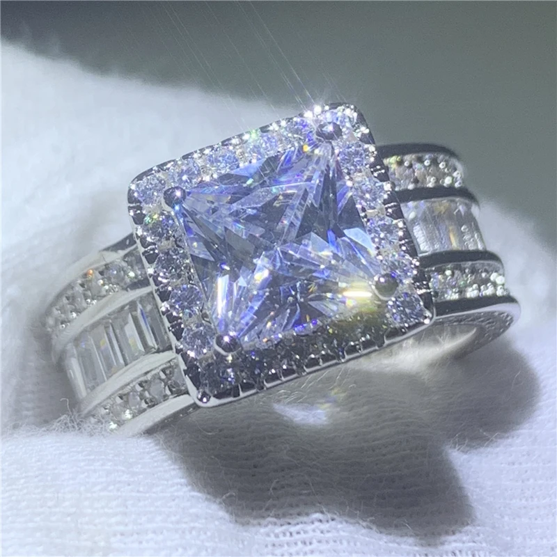 Винтажное кольцо Принцесса Cut 3ct 5A Циркон Sona Cz серебро 925 пробы обручальное
