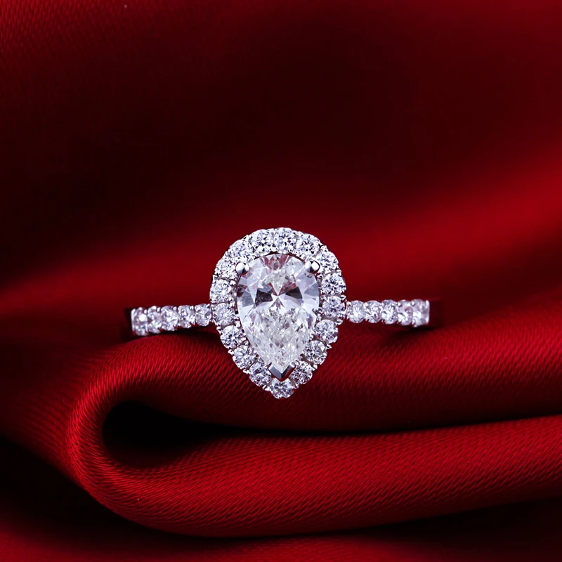 ZOCAI FINE Винтаж sideston 0,6 CT натуральный H/SI Груша огранка плавающий HALO алмаз кольцо 18 к белое золото W03261
