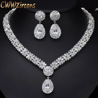 cwwzircons white gold color luxury bridal cz crystal necklace and earring set big wedding jewelry sets for brides t103