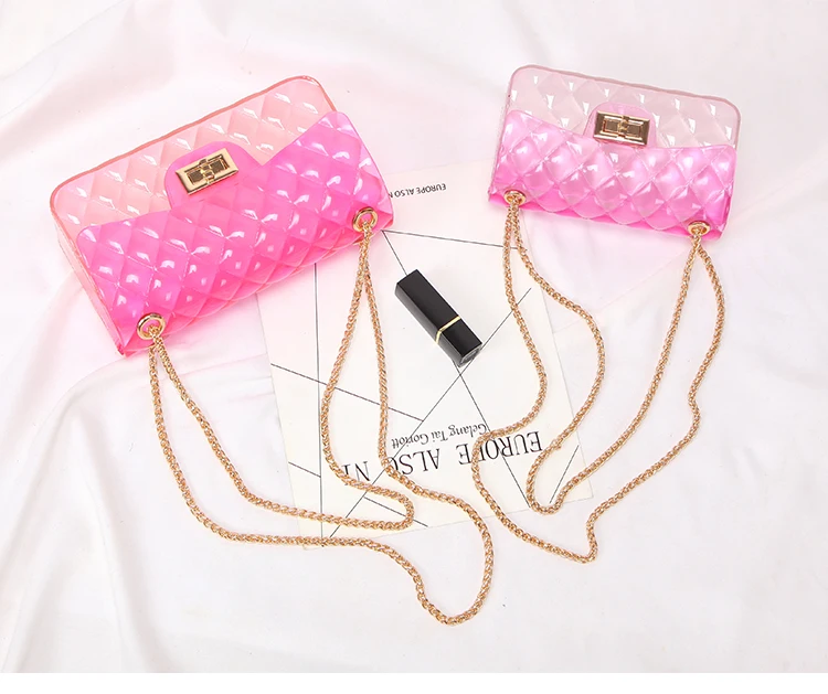 Clear Colorful Transparent jelly Bag Gradient Candy Color Crossbody Bags Designed Ladies Shoulder Chain Messenger Bag