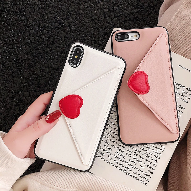 Конверт чехол портмоне с отделением для карт iPhone X XS Max 8 7 плюс любящее сердце на