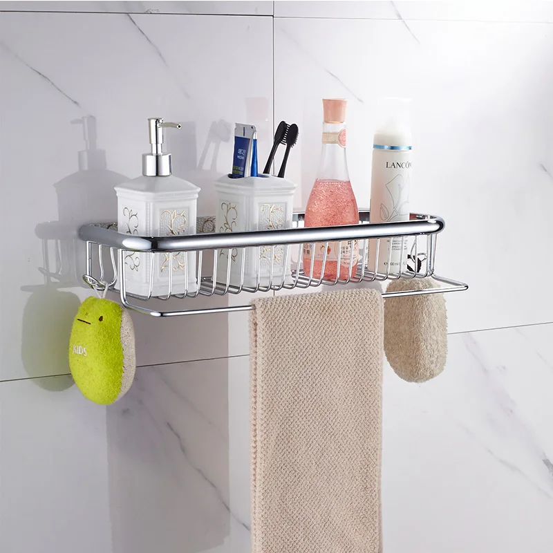 45cm Shower Basket Современный стиль, полированный хром, аксессуары для ванной комнаты, держатель для туалетной бумаги, вешалка для полотенец, полка, мыльница, душ, аксессуары для ванной, набор - Цвет: 45cm Shower Basket