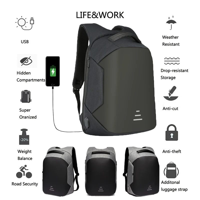 DANHEN Противоугонный рюкзак для мужчин рюкзаки водонепроницаемая сумка USB зарядка