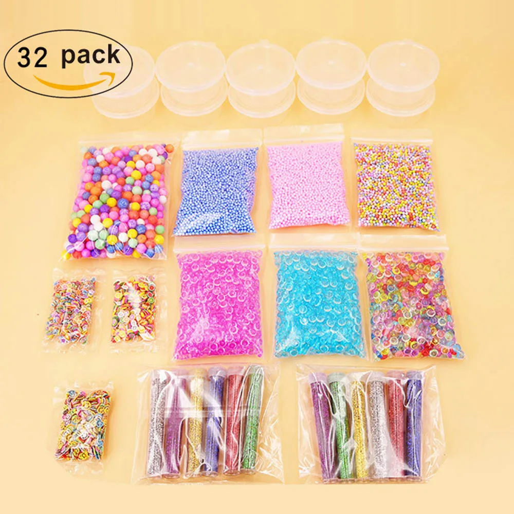 32pack 32 пачки, Набор для изготовления слизи, сделай сам, цветной пенопластовый шар, гранулы, плоские бусины, блестящий порошок, полимерная глина, набор, наполнитель слизи, аксессуары - Цвет: 32pack