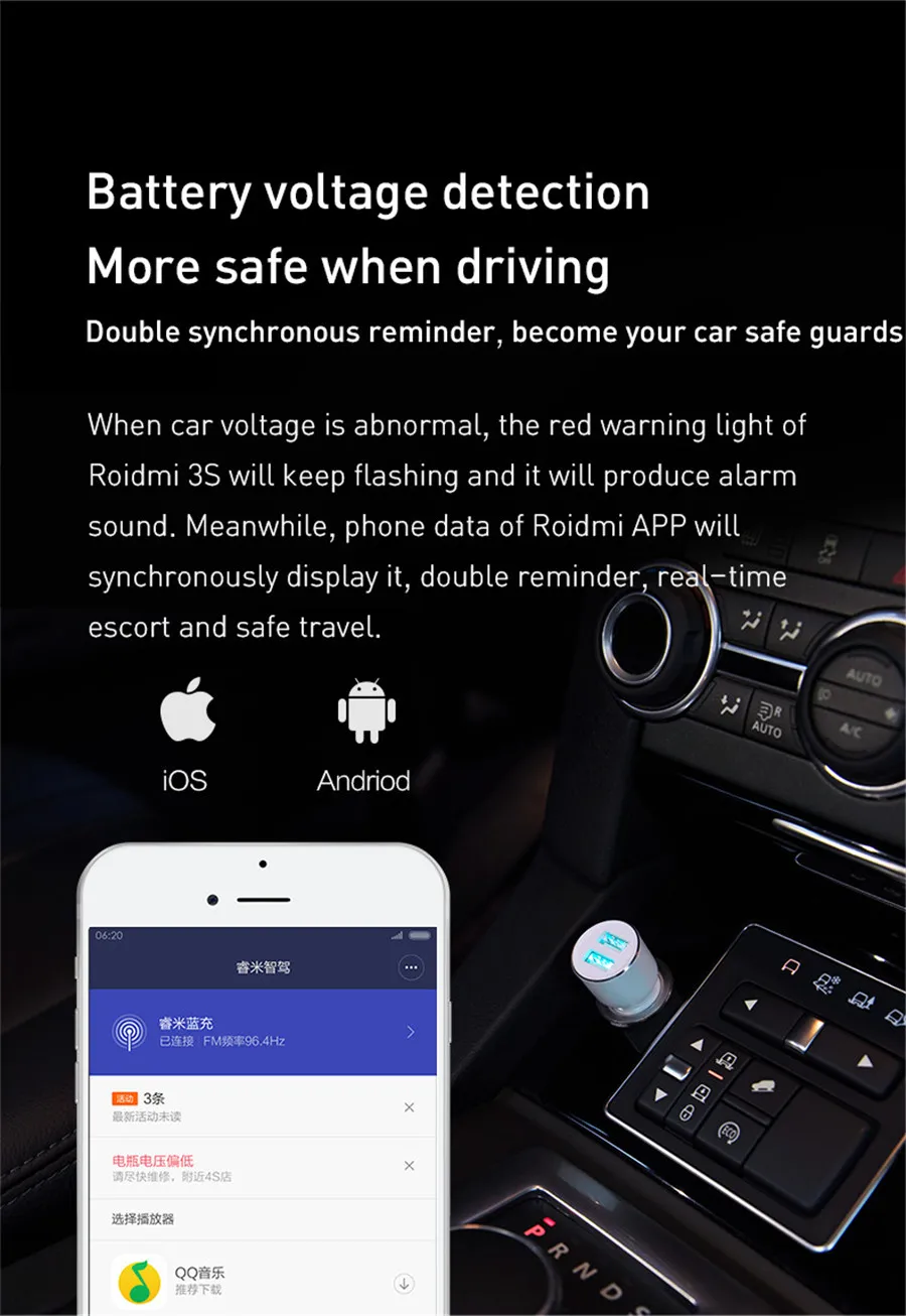 Xiaomi ROIDMI 3S Bluetooth автомобильное зарядное устройство fm-передатчик 5 в 3.4A быстрое автомобильное зарядное устройство MP3 музыкальный плеер для телефонов iPhone и Android