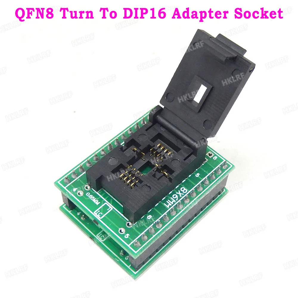 

QFN8 to DIP16 Programmer Adapter Sockets WSON8 DFN8 MLF8 QFN8 IC Test Socket Programming Adapter 6X8MM 1.27mm Pitch