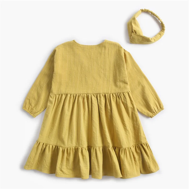 Детские платья для девочек Одежда маленьких платье с повязкой на голову