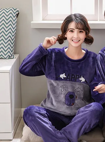 Bear Women Женские пижамы, зимняя пижама с длинными рукавами, брюки, Коралловая флисовая Пижама, Мужская пижама для сна, Фланелевая Пижама для пары - Цвет: Bear Women