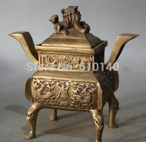 6 Marked Chinese Brass 4 Foot square Fu Foo Guardion Lion Incense Burner Censer |