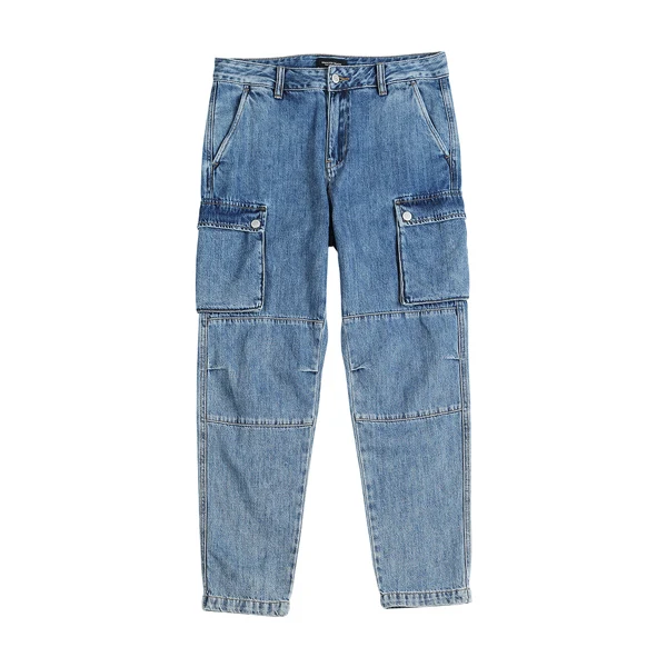 deep blue SIMWOOD Осенние новые джинсы карго мужские модные хип-хоп сплайсированные уличная одежда по щиколотку джинсовые штаны свободные брюки 190332 - Цвет: deep blue