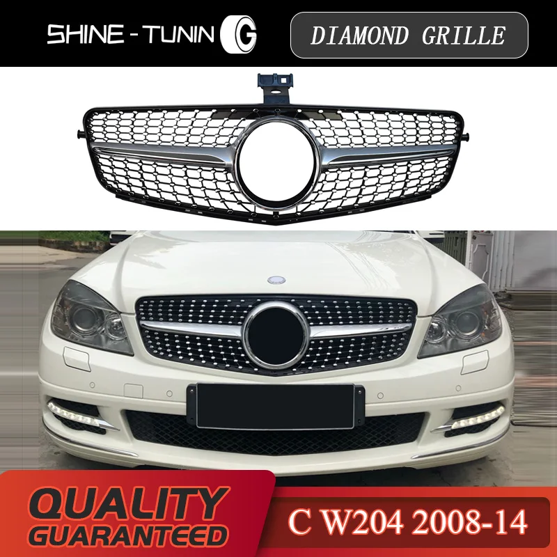 Передняя решетка для Mercedes Benz C Class W204 Алмазная C180 C200 C300 C250 C350 2008-14 с эмблемой |