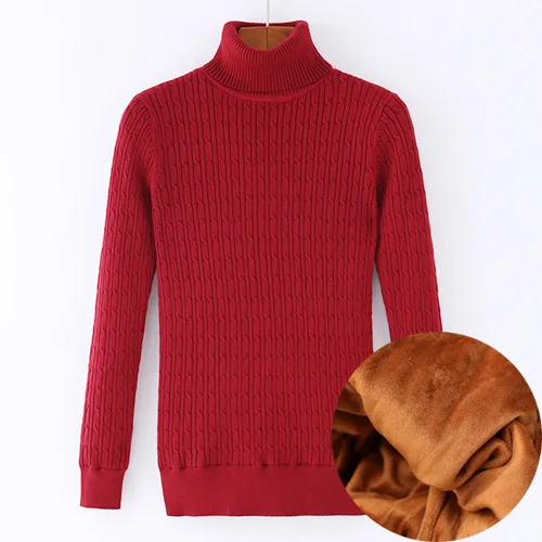 Velvet red Водолазка, женский толстый свитер, пуловер, вязаные женские зимние свитера,, водолазка, бархатный свитер, женские свитера для девушек - Цвет: Velvet red