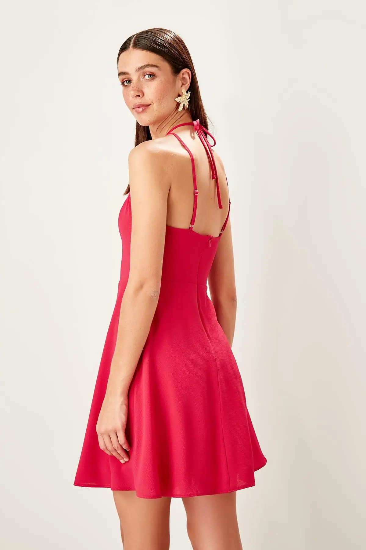 Trendyol фуксия Холтер-шеи платье TWOSS19LJ0357 | Женская одежда
