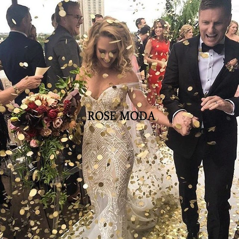 Женское свадебное платье с открытыми плечами розовое кружевное рукавами