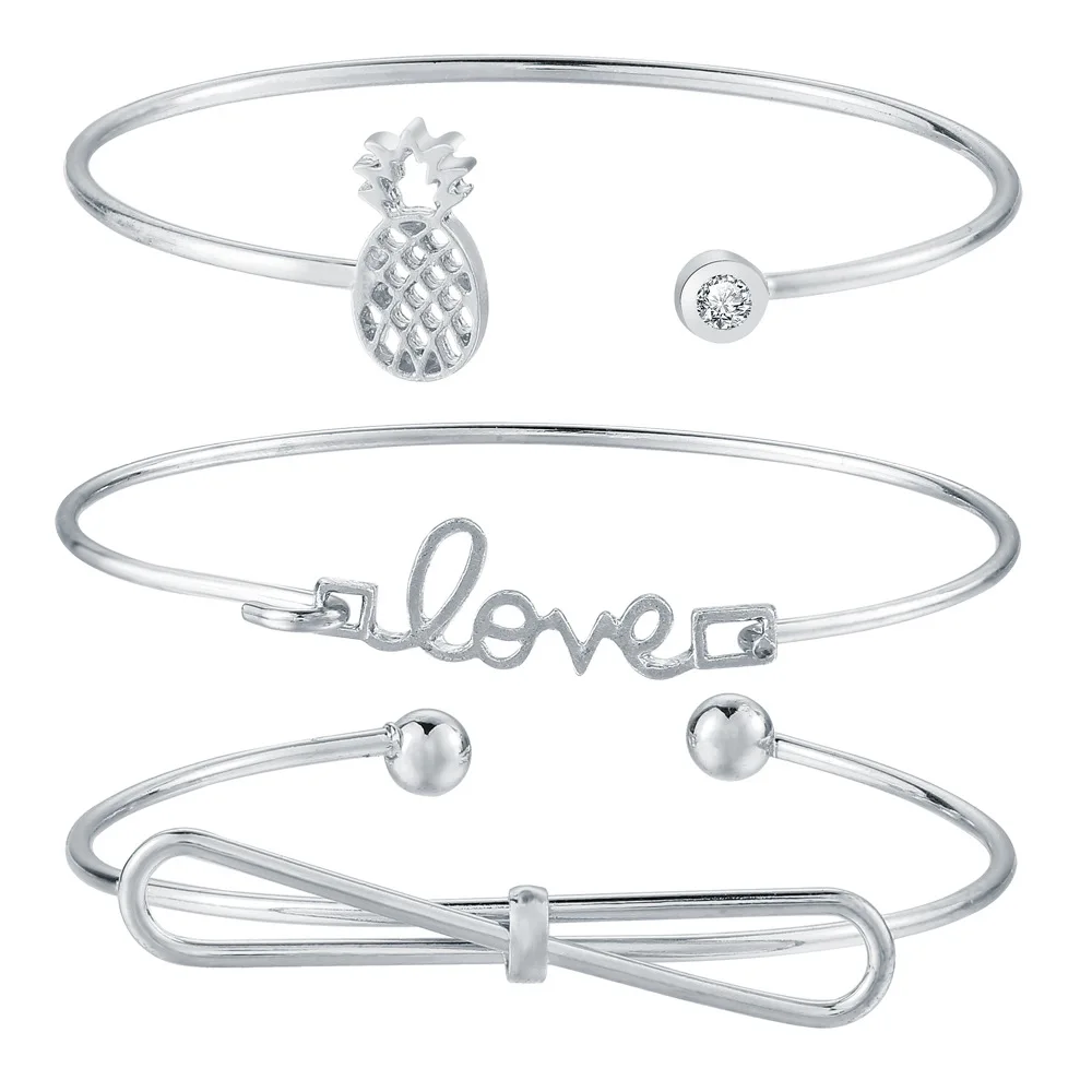 Полые ананас бантом любовь письмо браслет набор женщин Золотой Серебристый цвет