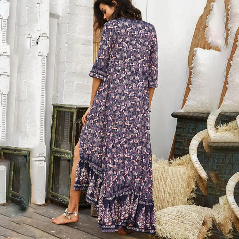 В-х богемное пляжное платье плюс размер Пейсли ПРИНТ сексуальные чехлы-ИБП плате