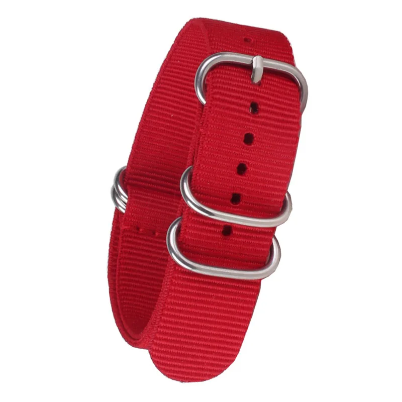 

Buy 2 get 10% off) 18mm 20 mm 22mm 24mm Solid Red Army Sports Zulu fabric Nylon watchband Watch Strap 5 Rings Bands Buckle belt