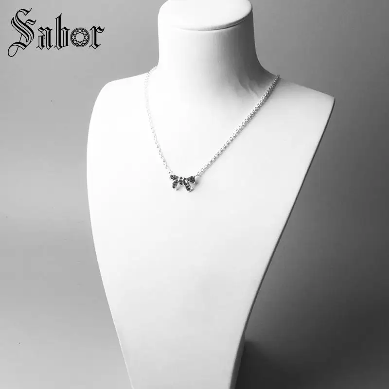 Цепочка-цепочка с черным бантом кулон-бант серебряная бижутерия подарок для