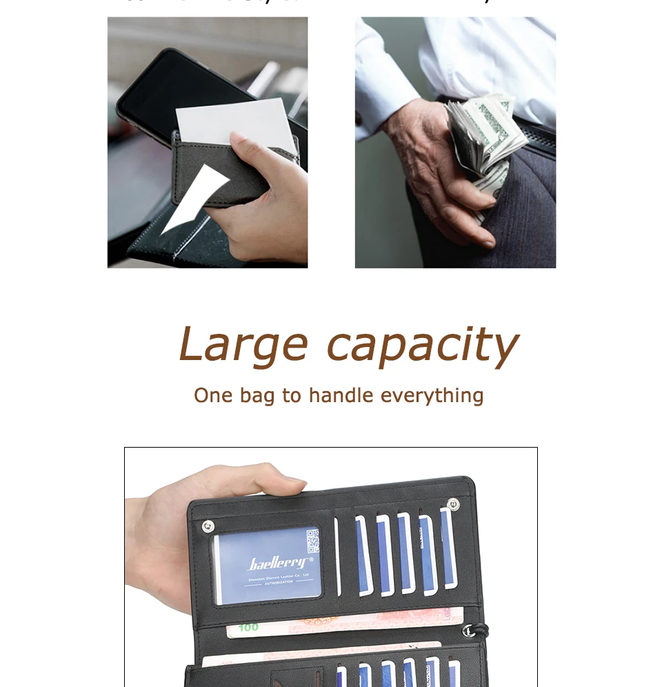 business Long wallet for Men Large Leather Male Wallets Three Layers Men purse Card Holder Money Bag Zipper Men Clutch Wallet