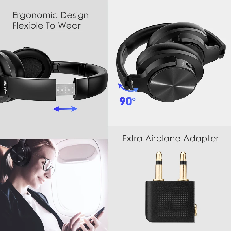 Mixcder E9 ANC Active Noise Cancelling Bluetooth Headphone Wireless Headset HiFi Deep Bass with Mic for Smartphone