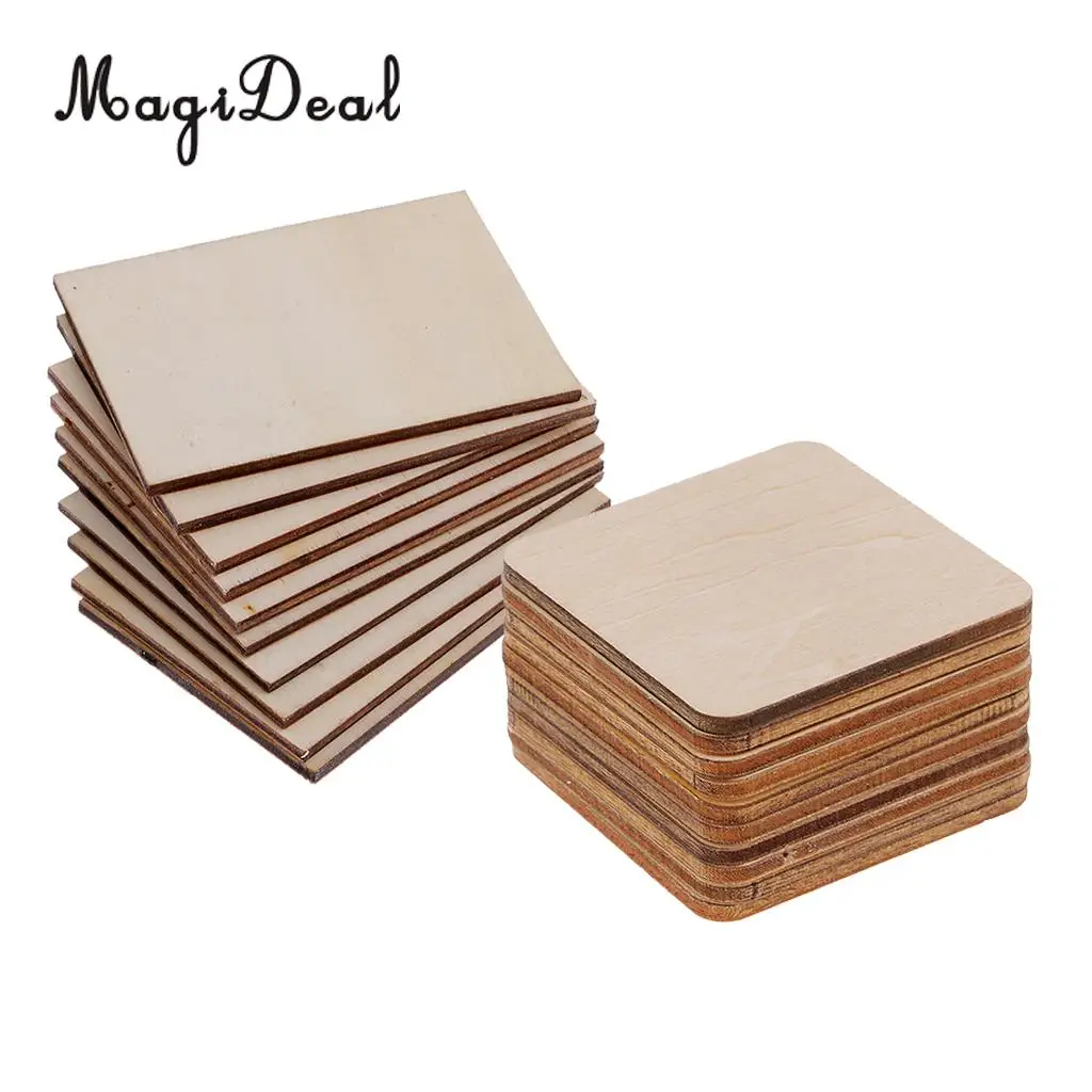 20pcs Wooden Square Rectangle Shapes Coasters Plain Wood Craft Blanks Plaque Sign DIY Pyrography Art Woodworking Materials | Дом и сад
