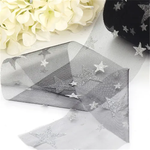 black silver 8 см* 25 ярдов Звезды Лента с блестками Тюль ролл суши DIY Baby Shower День рождения декоративная лента упаковки подарков на свадьбу, надпись «Bride Tribe» декор - Цвет: black silver