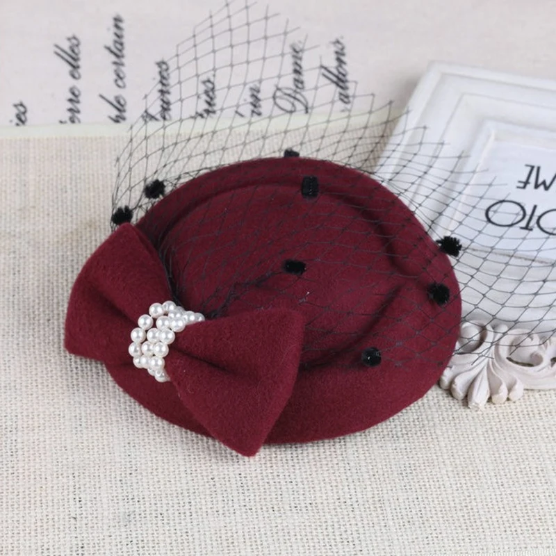 1 шт. детский берет для взрослых девочек инкрустация жемчугом кружевная вуаль