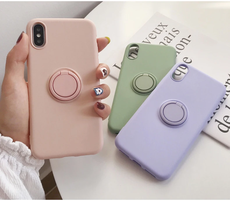 SoCouple жидкостный мягкий силиконовый держатель для телефона чехол для iphone 11 Pro Max X Xs max XR 7 8 6 6s plus сплошной цвет кольцо ручка чехол для телефона