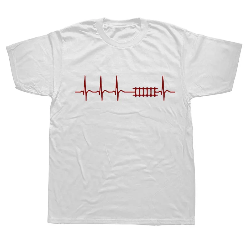 Heartbeat Railway T Shirt Men Funny Train Printed Cotton Tops For Men Summer Short Sleeve T-shirts Camisetas Clothing - Цвет: WHITE